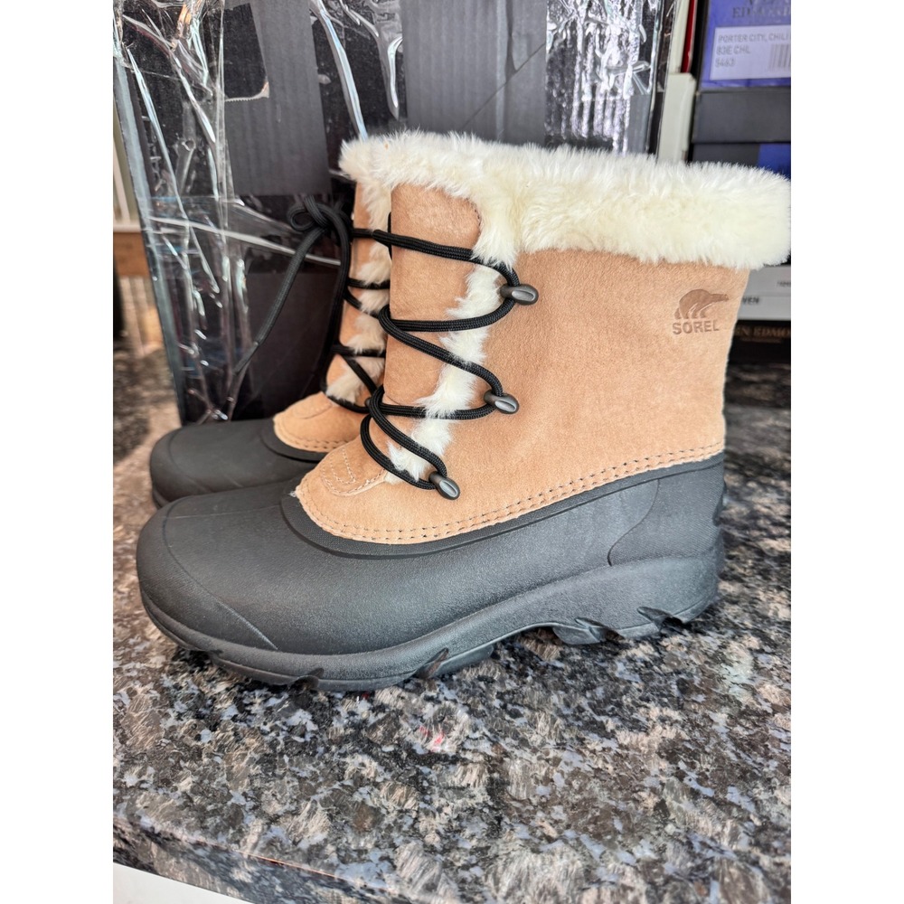 Sorel Snow Angel Waterproof Winter Boots Rootbeer Tan Black Womens 8 NL3482-234